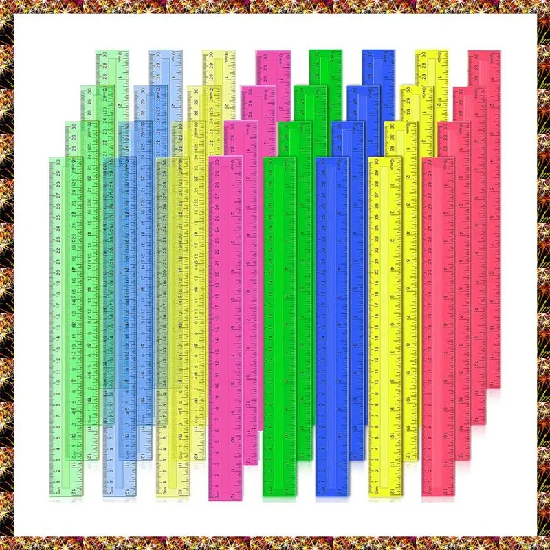 Réguas plásticas de 12 polegadas BTCL, 32 PCS réguas métricas em massa de cores sortidas transparentes com polegadas centímetros milímetros.