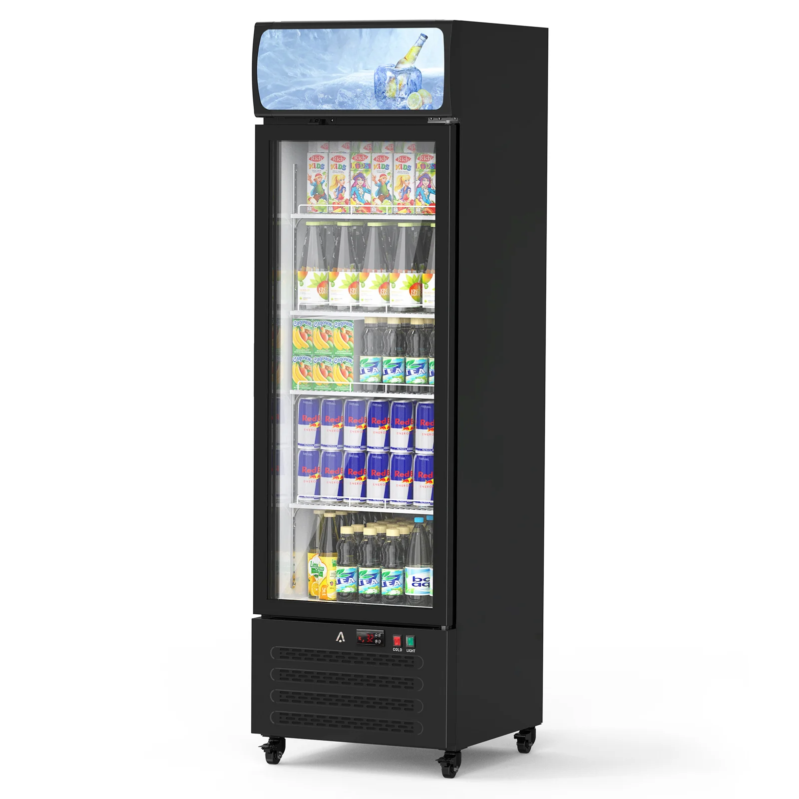 Commercial Display Refrigerator Merchandiser with Glass Door - 11.3 Cu.Ft Upright Drink Fridge Beverage Cooler with LED Lighting