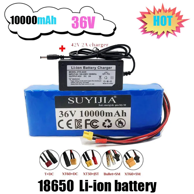 

36V Lithium Battery Pack 10S2P 18650 10000mAh Suitable for Electric Vehicle Batteries Wheelchairs Power Tools +42V 2A Charger