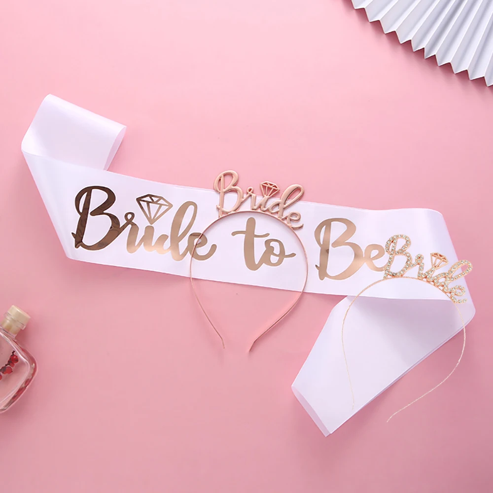 1Set Bride To Be Veil Badge Strap Pull Flag Wedding Decorations Bridal Shower Tattoo Sticker Gift Bachelorette Party Supplies