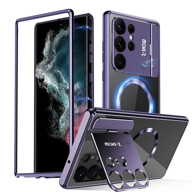 

Чехол для телефона Magsafe из магнитного алюминиевого сплава для Samsung Galaxy S24 S22 S23 S25, ультра металлический аромат, складной кронштейн, задняя крышка