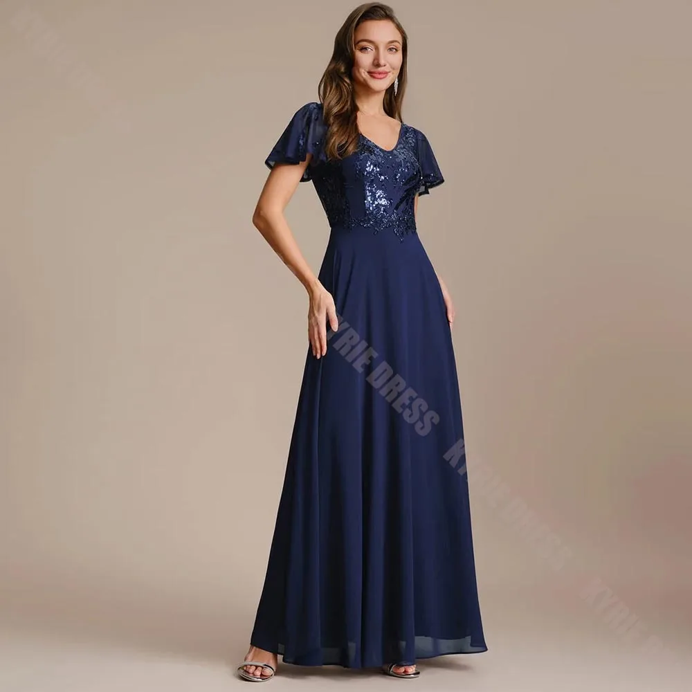 Customized Mother of The Bride Dresses 2026 V Neck Sequined Ruffles A Line Elegant for Wedding Guest Dresses Party Evening Gowns