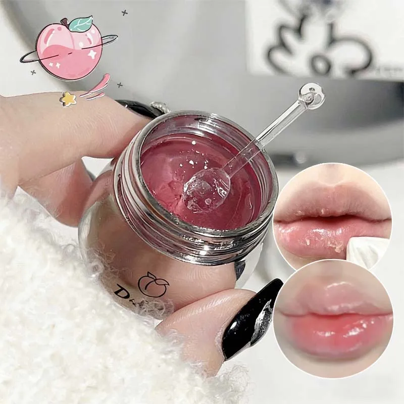 DI&Xi Peach flavor Silver Jar Lip Balm Moisturizing Hydrating Lip Mask Jelly Lip Plumper Lip Care Repair Lipstick Makeup Base