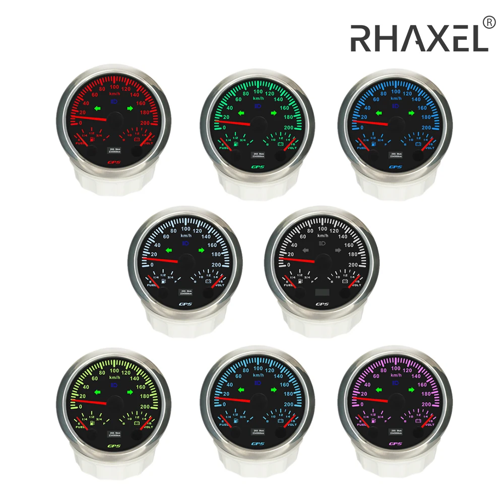 

RHAXEL 85 мм GPS спидометр одометр 0-120 км/ч 0-200MPH датчик уровня топлива вольтметр 12 В со штамером дальнего света для гоночной лодки