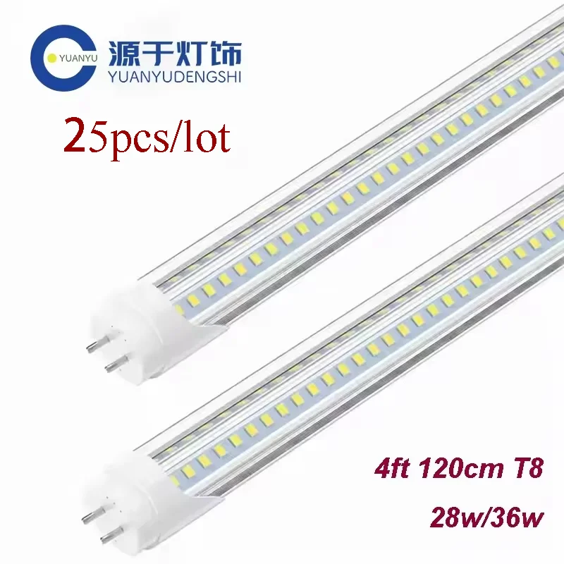 

G13 25 шт. V-образная светодиодная трубка 36 Вт, широкий угол луча, 4 фута, V-образный охладитель T8, светодиодные трубки, прозрачная крышка, внесенная в список ETL