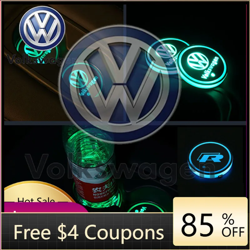 

Car Sticker 2026 Hot Styling Mouldings For VOLKSWAGEN VW 7 Color LED Car Cup Holder Light Luminous Coaster Water Cup Pad For VW