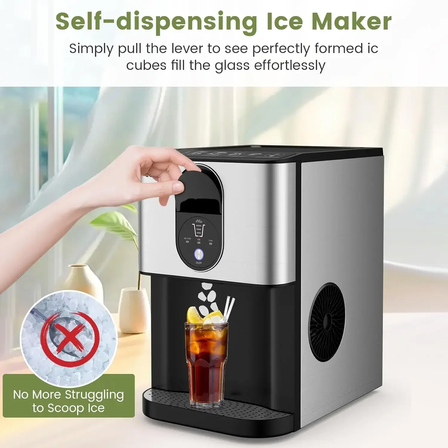 COSTWAY Self Dispensing Nugget Ice Maker Countertop, 56 Lbs/24H Soft Chewable Ice, Pebble Ice Maker with Self