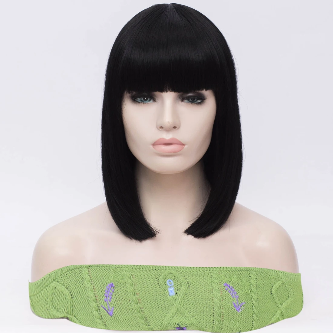 Black Short Straight Synthetic Wig with Bangs Bob Hair Wigs for Women Heat Resistant Cosplay Daily Party
