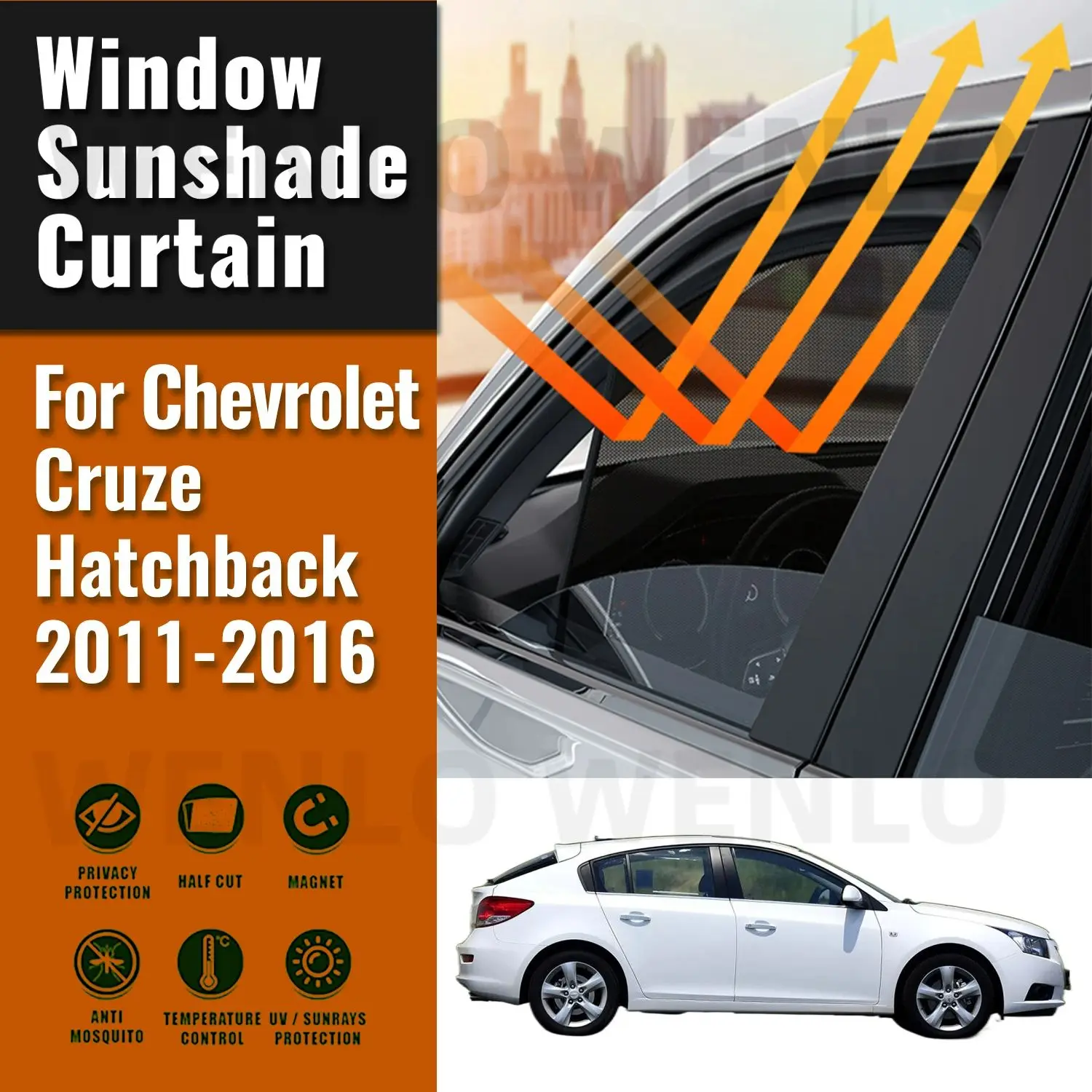 

For Chevrolet Cruze Hatchback J300 2011-2016 Rear Side Window Sun Shade Car Sunshade Magnetic Front Windshield Mesh Curtain