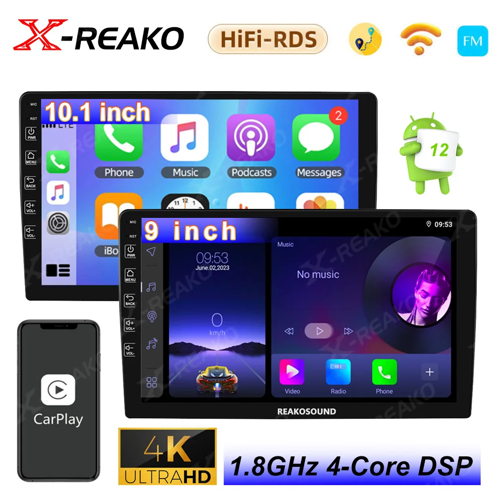 X-REAKO 4+64GB 2 Din Android Universal Car Radior with 9 10.1 Inch GPS Bluetooth Car Multimedia Player WiFi HIFI 4K Carplay