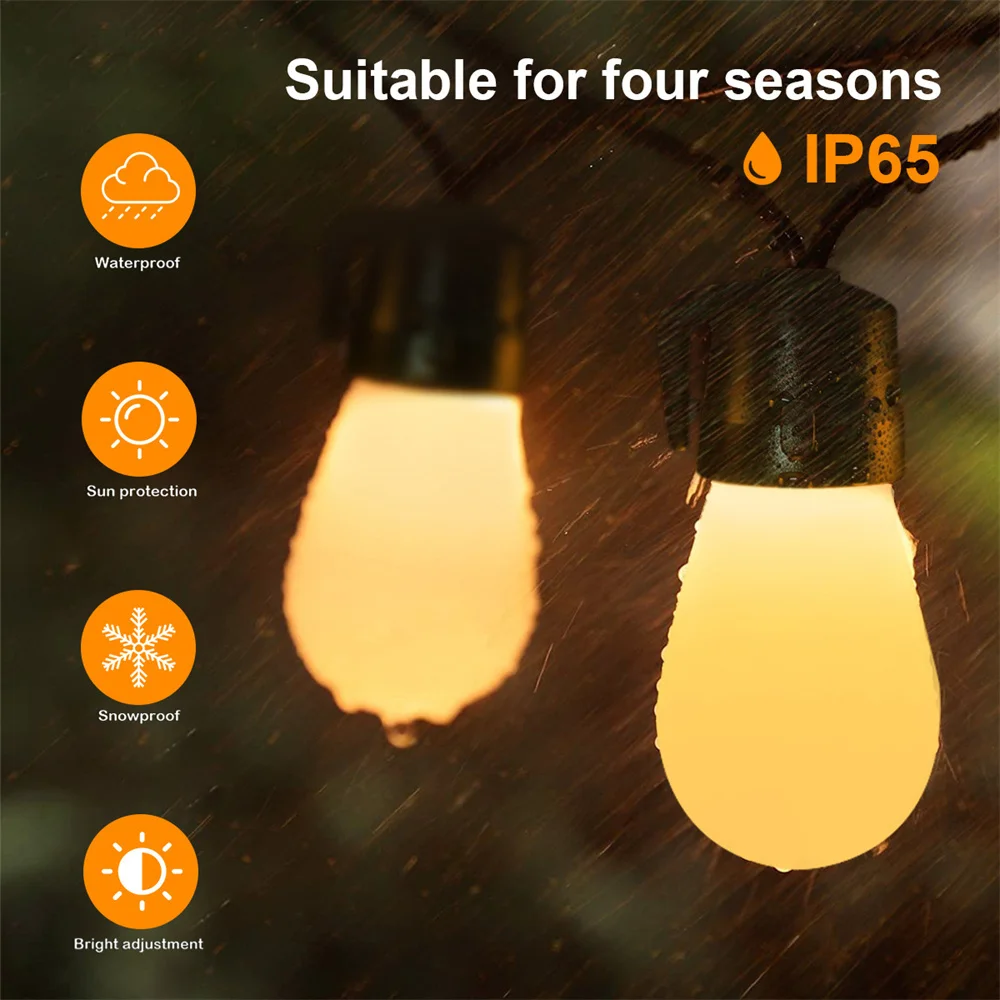 49ft 15 Bulbs Outdoor Waterproof LED String Light with Remote S14 Bulb String Light Decoration Lamp For Garden Indoor Holiday
