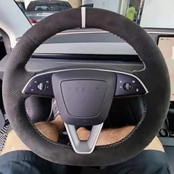 Custom Car Steering Wheel Cover Anti-Slip And Soft Sueder Leather For Tesla New Model 3 2023 Tesla Highland Avant Steering Wrap