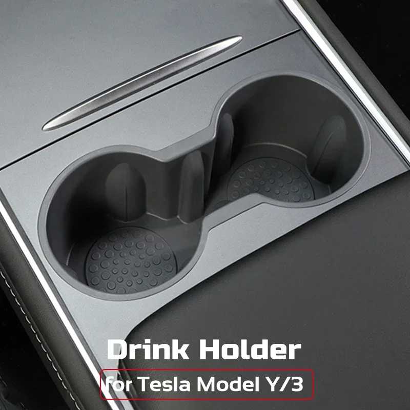 For Tesla Model Y 3 2020-2023 Center Console Drink Holder Dual Hole TPE Water Cup Bottle Central Control Stand Car Accessories