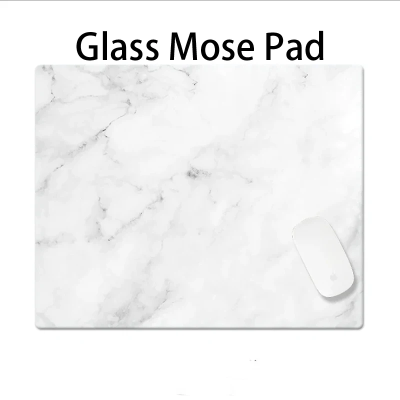 Elegant Marble Texture Glass Gaming Mouse Pad Artistic Design Creative Laptop Keyboard Mat for Office Desk Minimalist Decor