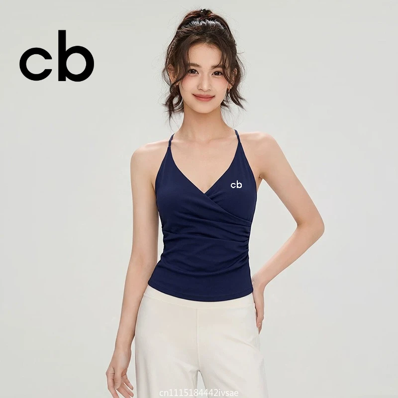 Women's Fitness Bra Nude Sexy V-Neck  Sports Bra Hanging Neck Yoga Suit Vest Comfortable Breathable Gym Top for Active Wear