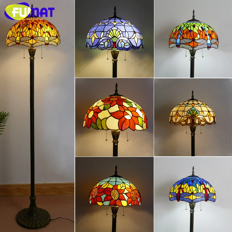 

FUMAT Tiffany style stained glass Baroque retro floor lamp torchiere lamp for living room dining room study bedroom LED decor