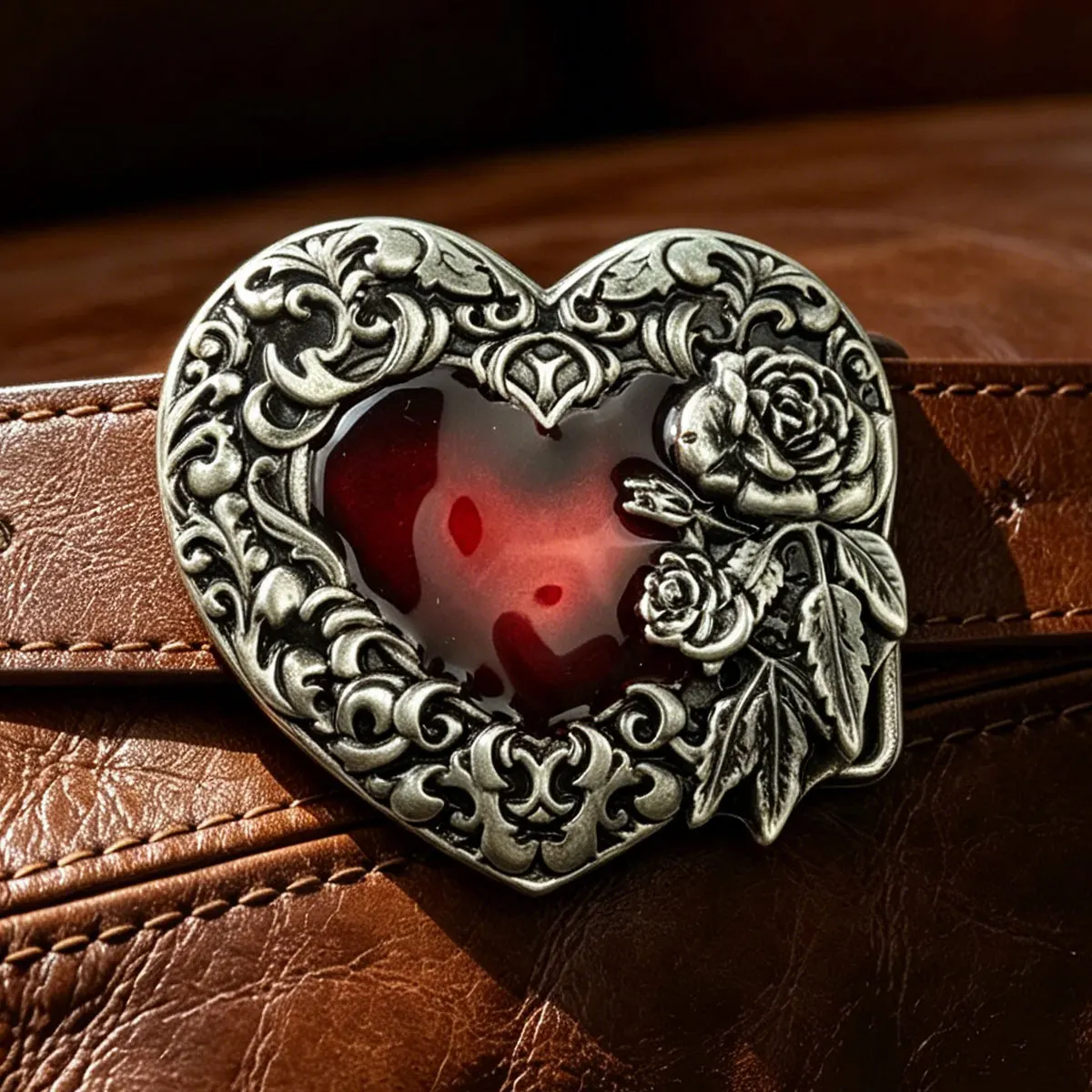 Men's Retro Western Heart Floral Shape Belt Buckle Fashionable Leather Accessory Cowboy Classic Trend