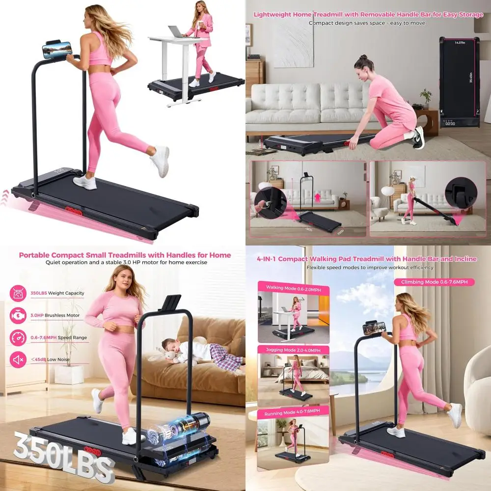 

Портативная электрическая беговая дорожка с ручкой, 3,0 л.с., регулируемый наклон, емкость 350 фунтов, компактная для небольших помещений