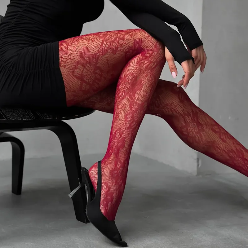 Kave Sexy Flower Mesh Tights Hollow Out Silk Stockings Women JK Fish Net Tights Cool Girls Colored Hipster Harajuku Pantyhose