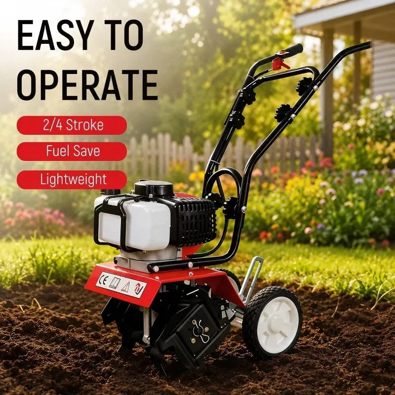 

TUNGFULL Gas Mini Cultivator Portable Rotary Tiller Lightweight Soil Cultivator Rototiller for Garden Farm Orchard Weeding
