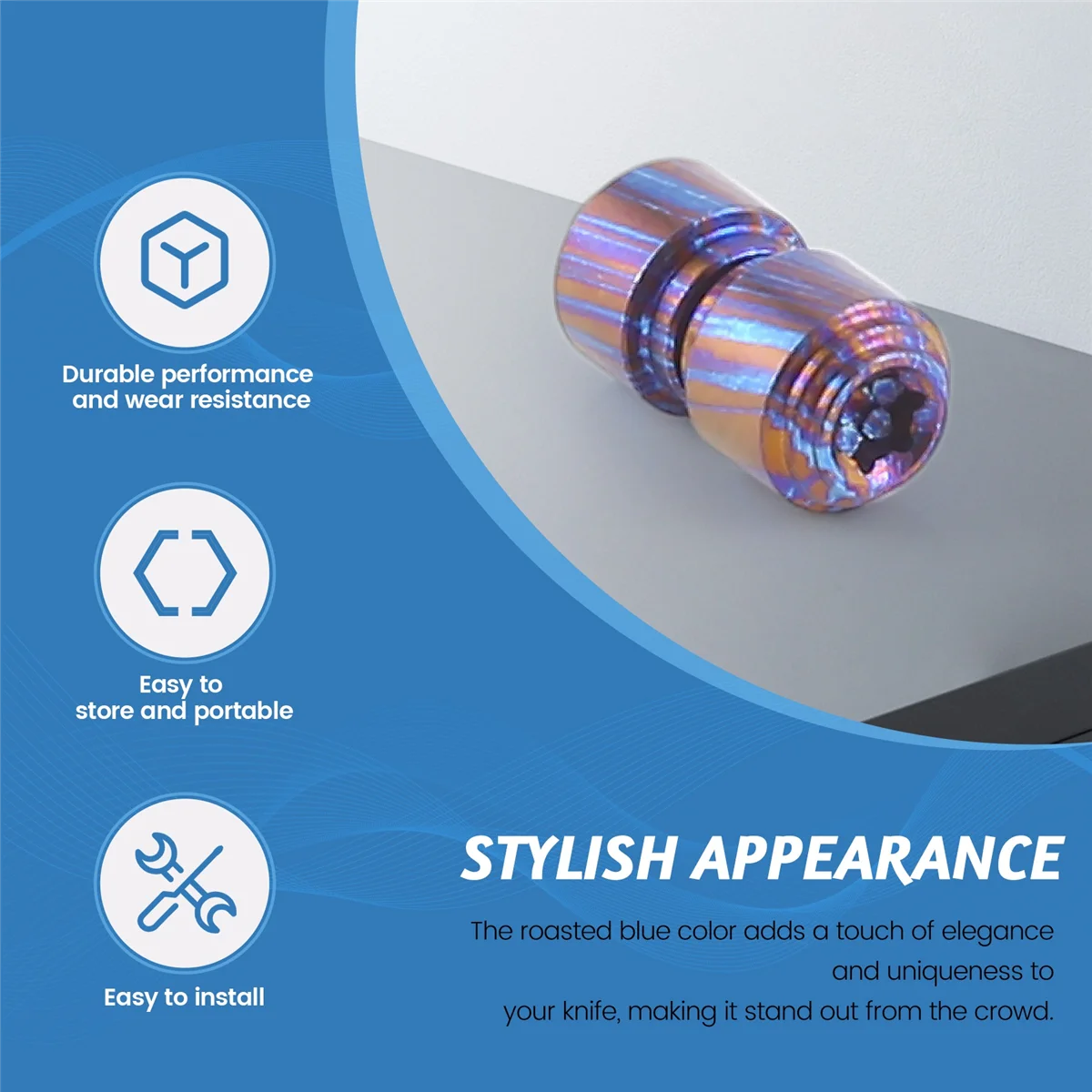 Nuevo Material de titanio, cuchillo plegable azul tostado, perno pulgar, tornillos de empuje, botón para Bugout 535, cuchillos, remaches
