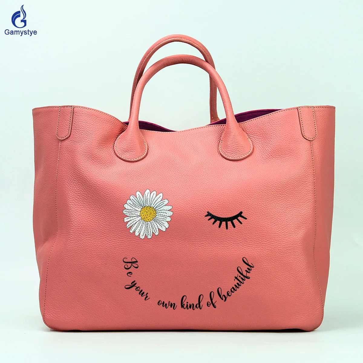 Personalizar bolso Art PrintedSmiling Daisy  Bag Popular Genuine Leather Ladies Tote Handbags Messenger Shoulder Bag For women