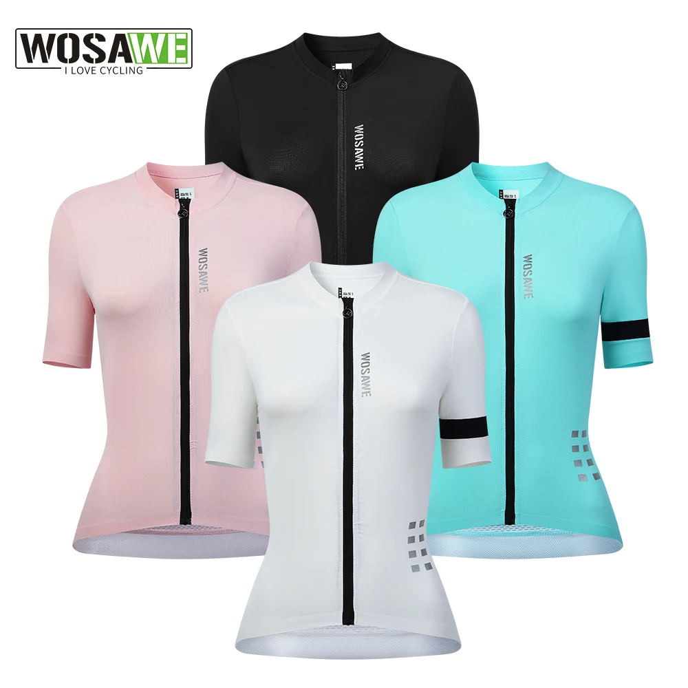 WOSAWE Cycling Jersey Summer Women Bicycle Short Sleeve Riding T-shirts Road Bike Sweatshirt MTB Biking Shirt 3 Rear Pockets