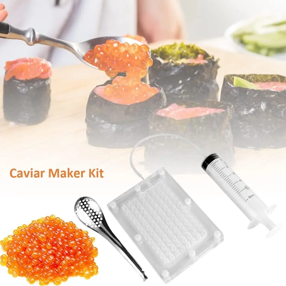 Kit de gastronomia molecular, conta-gotas de esferificação de caixa de fabricante de caviar, ferramentas de filtro de dispensador de molho de ovo de