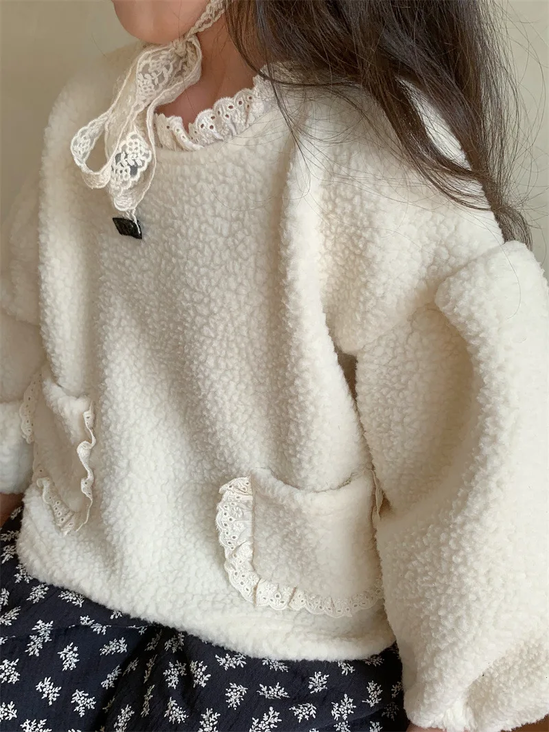Winter Autumn Thicken Warm Sweater Baby Girl Cute Lace Outwear Kid Girl Coat