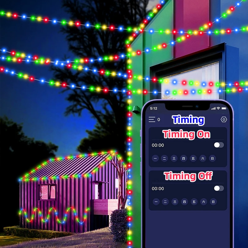 20M RGBIC Fairy String Light Solar Bluetooth Waterproof Garland Christmas String Lamp Smart Dreamcolor for Christmas Party Home