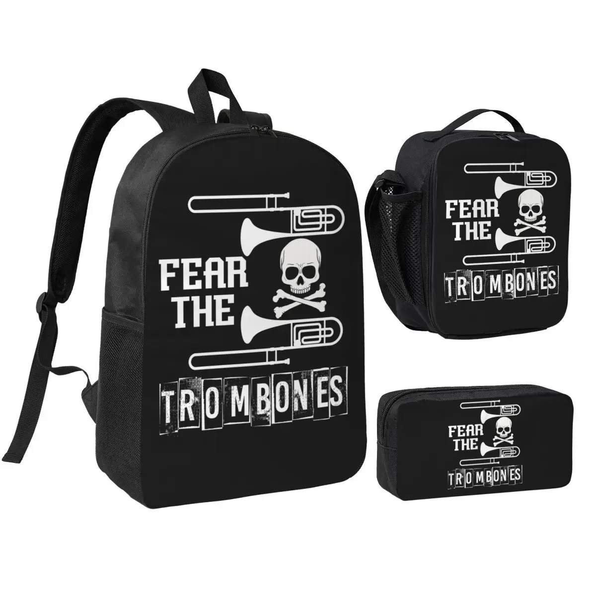 

Fear The Trombones Backpack Boys Girls BookBag School Bag Shoulder Bags 3ps Insulated Lunch Bag Pencil Case