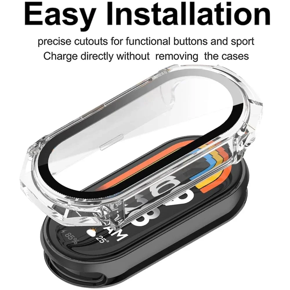 Funda rígida de PC + cristal para Xiaomi Mi Band 10 9 8, Protector de pantalla, funda protectora de parachoques para Mi Band 8 9 10, película de accesorios