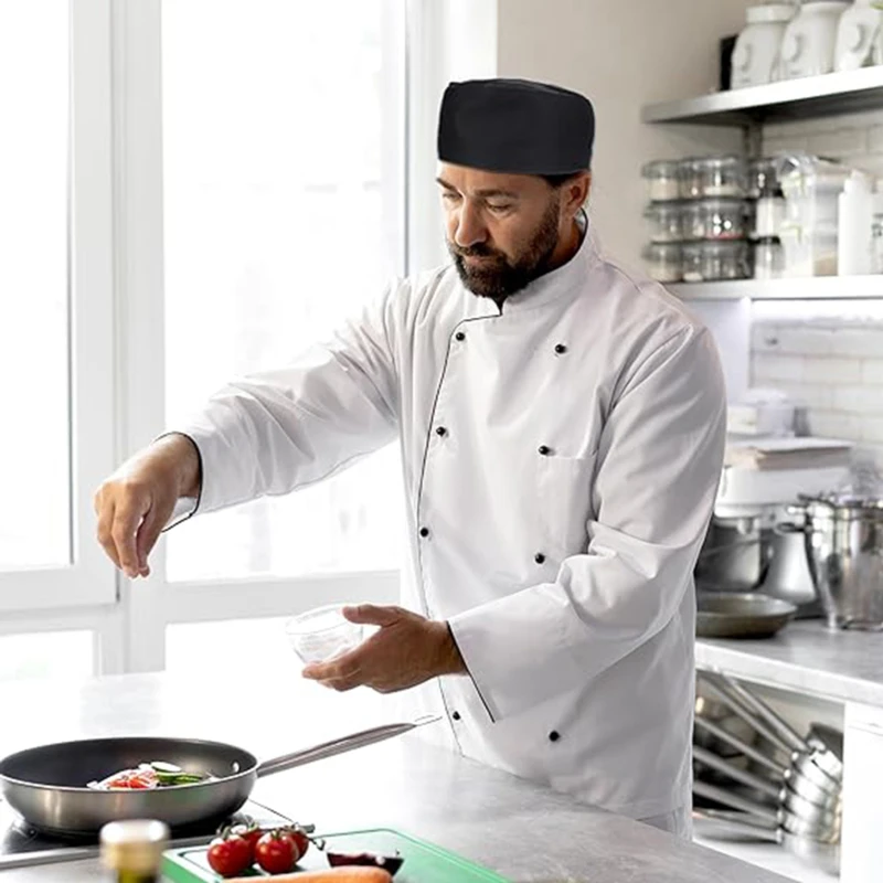 Homens e mulheres respirável malha dupla camada plana chapéu alto, Chef, cozinha, restaurante, loja, garçom, trabalho chapéus