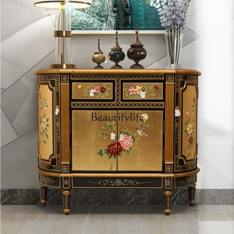 New Chinese Painted Gold Foil Hallway Hallway Household Solid Wood Modern Hallway Wall Locker