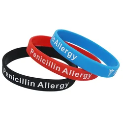 1PC Hot Sale Bracelets Medical Alert Penicillin Allergy Silicone Wristband Armband Nurse Bangles Adult 3 Colours Gift SH093