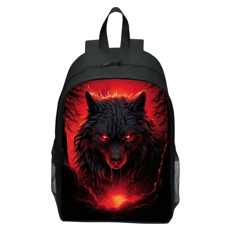 Mochila con estampado de lobo feroz para niños, bolsa escolar para niños, mochilas con estampado de Spider-King, bolsa de viaje para adolescentes de gran capacidad