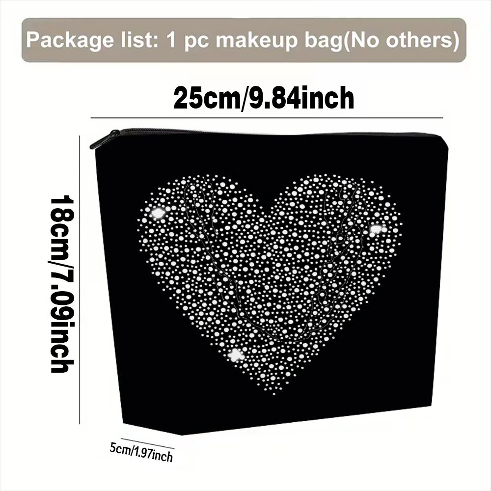 Heart Shape Sparkle Pattern Print Makeup Bags for Girls Cosmetic Pouch Toiletry Bag Pencil Case Travel Storage
