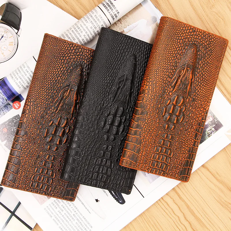 

Crocodile Wallet PU leather New European and American Men's Long Handheld Wallet with Hinge Mobile Bag Multi card Bag Wallet