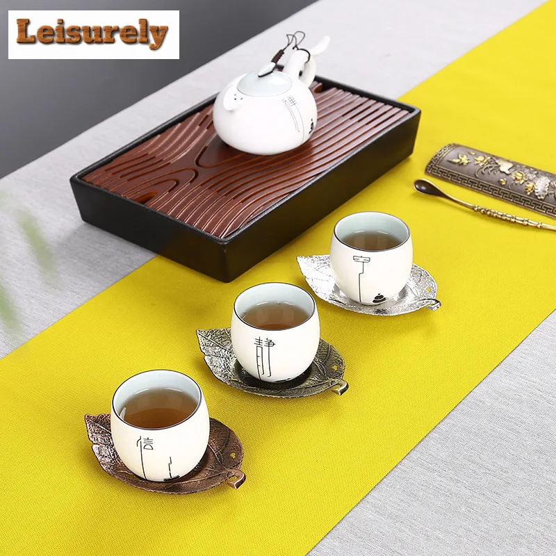 Handmade Copper Alloy Coaster Japanese Tin Cup Holder Cup Mats Thermal Insulation Placemats Kung Fu Tea Ceremony Accessories