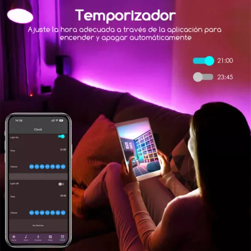 Tira bluetooth 30m hifilz luz de música inteligente controle de aplicação de luz para sala, tv, sala de jogos, decoração interior