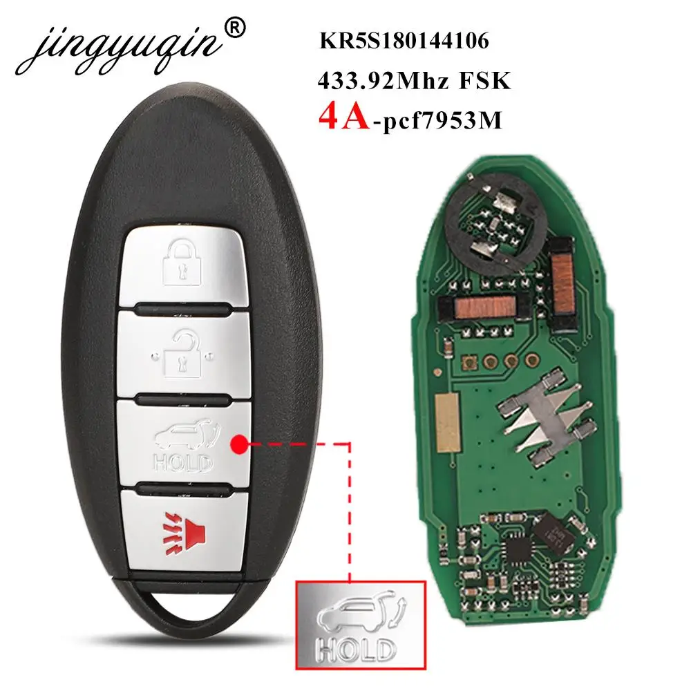 

jingyuqin S180144106 433MHz 4A-PCF7953M Keyless Smart Remote Car Key Fob For Nissan Rogue X-Trail 2014 2015 2016 KR5S180144106