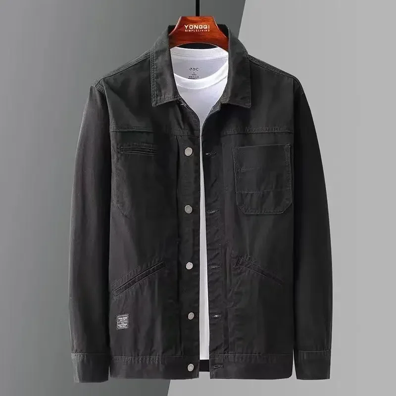 Denim Jackets Man Khaki Cargo Jeans Coat for Men Vintage Large