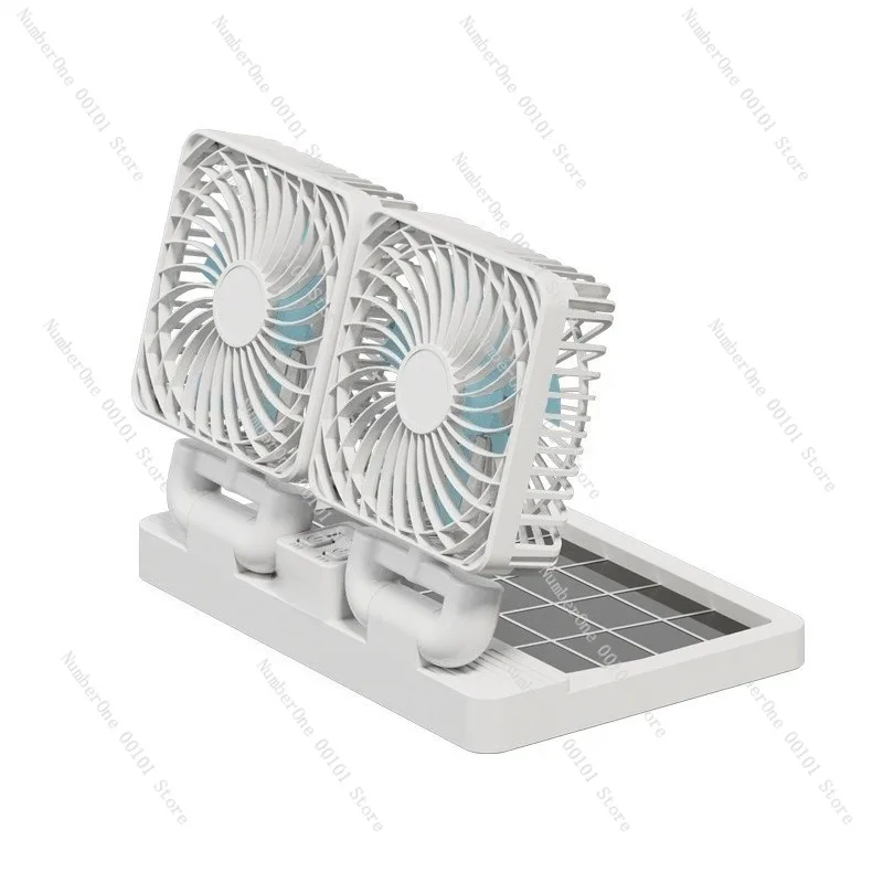 Dual Head Portable Mini Car Fan 5V USB Universal Interface Solar Powered Cooling Fan for Truck Cabin Vehicle Dashboard