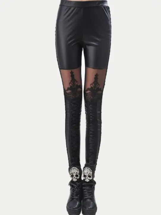 Damskie spodnie z wysokim stanem, koronkowymi haftami i wiązaniem, w stylu street punk, długie, regularne, cienkie, z kolekcji letniej.