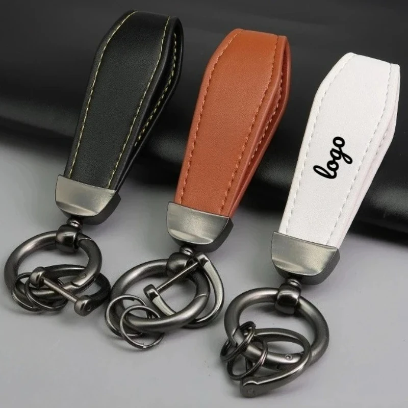 

Custom LOGO Vintage PU Leather Keychain Laser Engrave Metal Car Keyring Personalize Texts Key Chains for Men and Women Gift