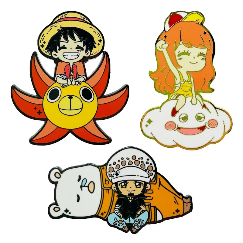 

ONE PIECE Cute Brooches Cartoon Anime Figures Metal Enamel Brooch Cartoon Pin Backpack Badge Kids Gift