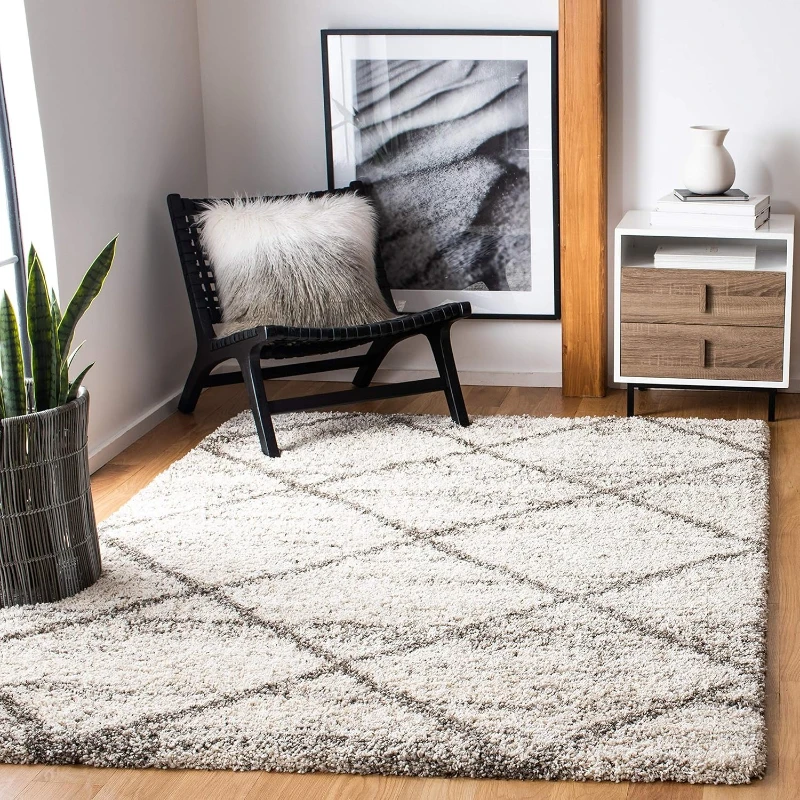 

Hudson Shag Collection Area Rug - 8' x 10', Grey & Beige, Modern Trellis Design, Non-Shedding & Easy Care, 2-inch Thick