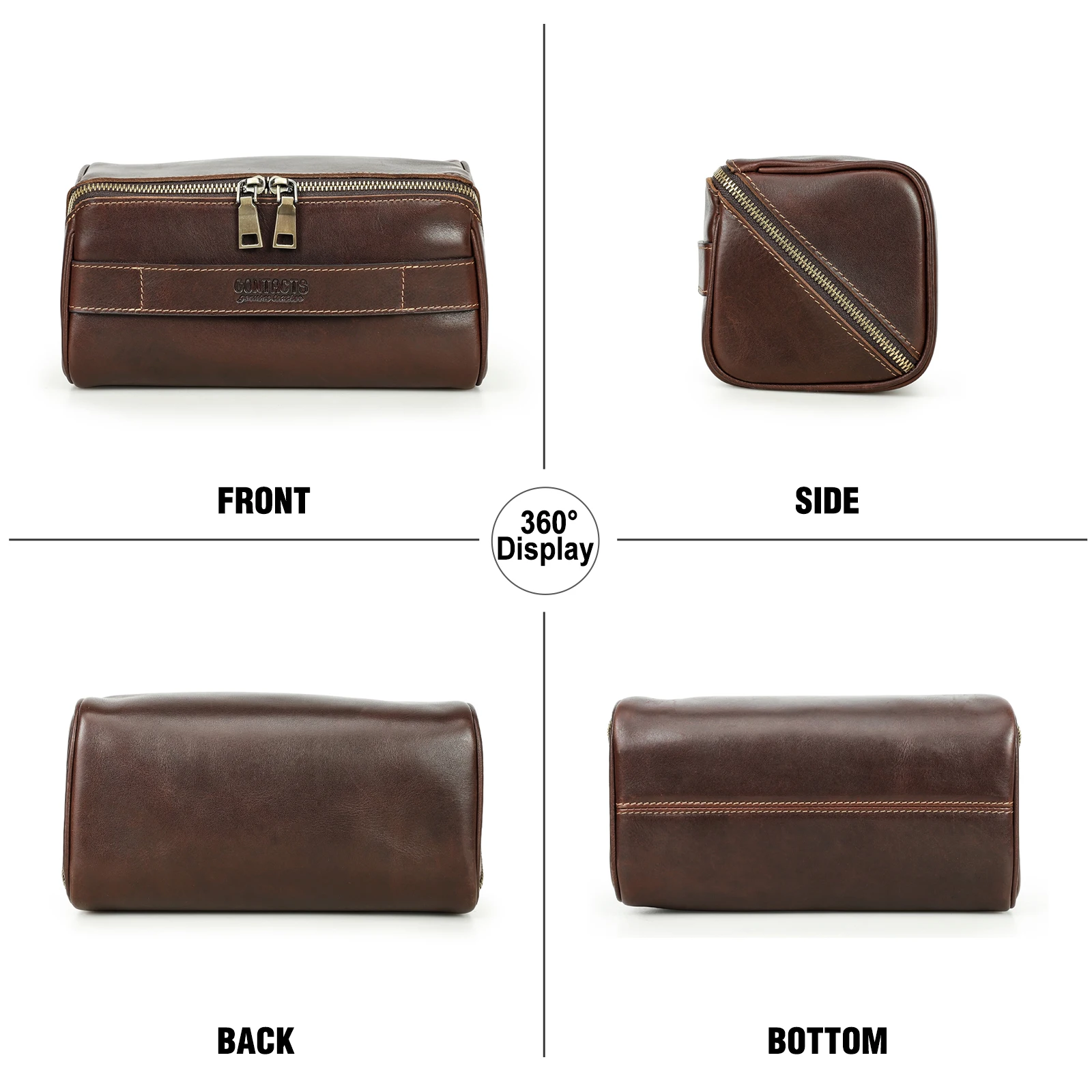 CONTACT'S Full Grain Leather Travel Handbag Large Capacity Multiple Compatment Inner Pockets USB Cable Storage Bag Men's Bag