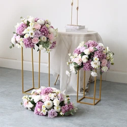 Purple and white simulation flower art road lead flower ball table flower welcome background wedding fake flower props decoratio