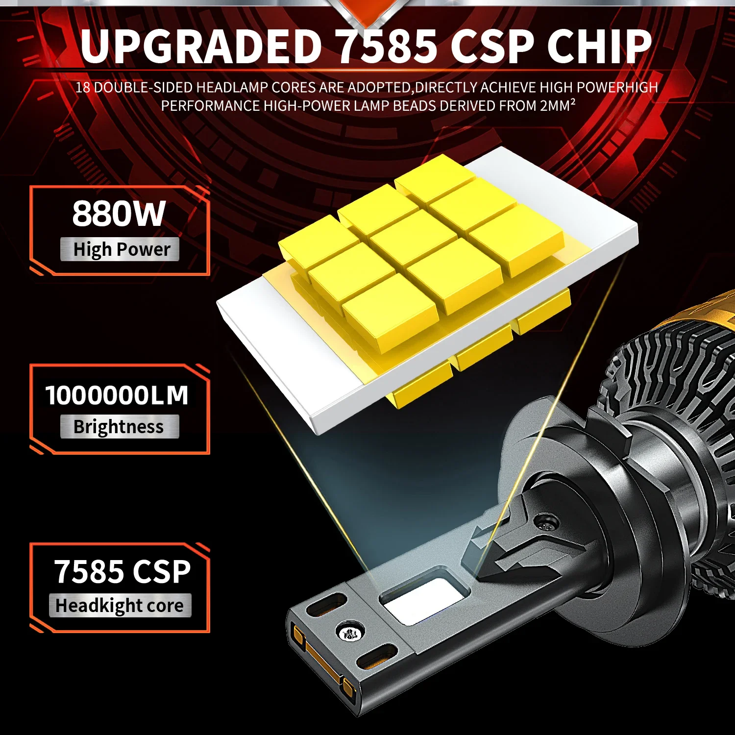 HYNBYZJ 차량용 LED 램프, 880W, H7, H4, H11, LED 헤드라이트 전구, H1, H3, H8, H9, HB3, 9005, HB4, 9006, 9012 9007, 12V, 24V, 1000000LM